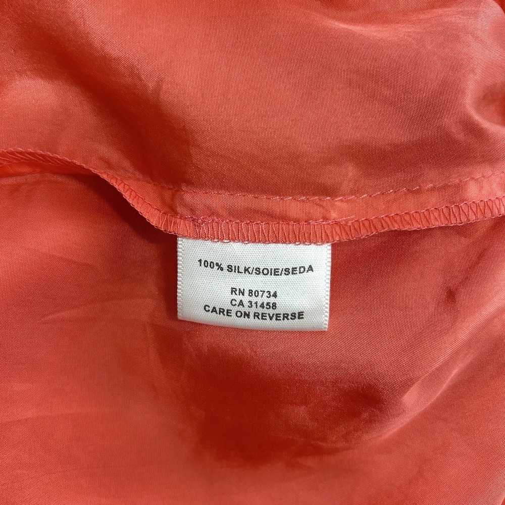BCBG Maxazria Halter Dress Sz XS 100% Silk Coral Tiered Wedding Guest Party Midi - Picture 9 of 10